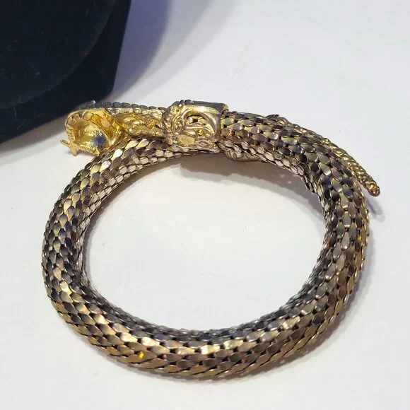 Vintage Gold Metal Mesh Snake Necklace and Bracelet Set - Picture 13 of 16